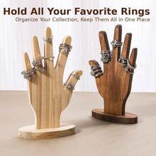 Nordic Solid Wood Hand-Shaped Jewelry Display Stand, Ring Holder, Earring Necklace Bracelet Jewelry Organizer, Multi-Slot Anti-Loss Desktop Organizer, Dressing Table Bedroom Bathroom Home Decor, Natural Wood Style Minimalist Decoration, Birthday Christmas Gift For Women - Multicolor - View 4