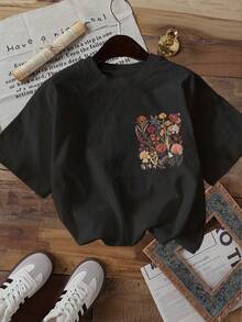Graphic Print T-Shirt, Short Sleeve, Crew Neck, Casual Top For Summer And Spring, Women's Summer Clothing - Black - View 3