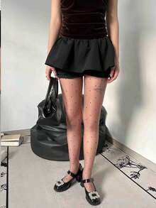 1件女士甜美优雅波点图案连裤袜，优雅迷人，适合日常搭配各种服装 - 紫紅色 - 查看 9