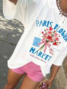 Camiseta casual de manga corta con estampado de París para mujer, camiseta gráfica de verano y primavera para mujer-Vintage Street Style Unisexoose Cotton Short Sleeve Crew Neck T-Shirt - Blanco 2 - Ver 6