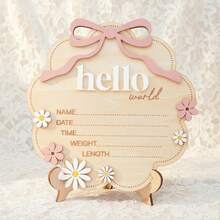 1pc "Hello World" Wooden Baby Birth Announcement Sign With Pink Bow, Cloud & Floral Pattern Newborn Name, Date, Time, Weight, Height Wooden Plaque, Hospital Newborn Notice Board, Baby Girl Nursery Photo Prop, Baby Girl Nursery Decor, Photo Prop And Keepsake - Hello World - View 10
