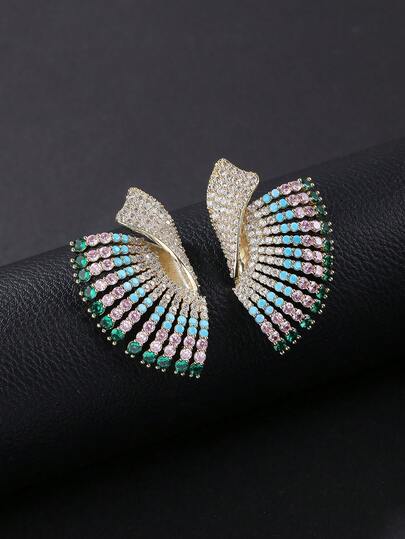 1 Pair Luxurious Jewelry-Style Geometric Hanging Earrings, Cubic Zirconia Exaggerated Personalized Earrings, Fashion Earrings Suitable For Formal Dresses, Birthday & Holiday Gifts