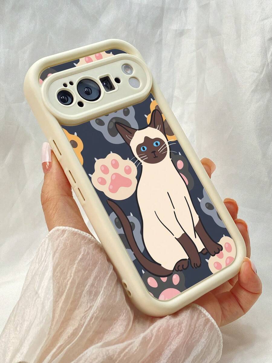 NR180 シャム猫のかわいい猫,対応するPixel 10 9 8 Pro 9A 8A ケース、対応するiPhone17 16 15 14 13 12 11 Pro Max 7 8 16 15 14 Plus 16e 17e 17 Air ケース、フルカメラ保護ソフト TPU ケース、キャンディカラーエンジェルアイラダーマットシリコン肌に優しいタッチフォンケースカバー（女性＆女の子向け） - ホワイト - チェックする 1
