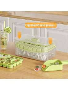 1 Set 28-Grid Ice Cube Tray, One-Touch Easy Release Ice Cubes, With Lid And Spoon, DIY Ice Mold, Home Bar Party Kitchen Essential - Multicolor - View 1