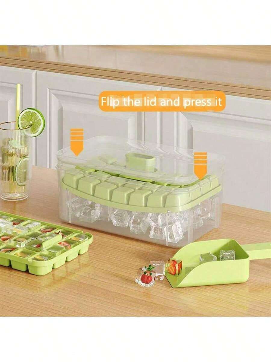 1 Set 28-Grid Ice Cube Tray, One-Touch Easy Release Ice Cubes, With Lid And Spoon, DIY Ice Mold, Home Bar Party Kitchen Essential - Multicolor - View 1