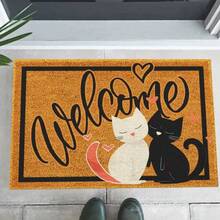 Alfombra de Entrada de Fibra de Coco Natural con Diseño de Corazón de Gatos Blancos y Negros, Antideslizante, para Decoración del Hogar, Interior y Exterior - 4 - Ver 1