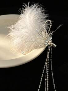 2pcs Women's Hair Accessories, Faux Feather Beaded Rhinestone Tassel Hair Clips, Suitable For Performance, Wedding, Bridesmaid,Hair Slide,Claw Clips - Multicolor - View 3