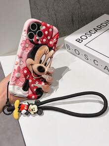 Disney Mickey Mouse Clubhouse Phone Case : 3D Fluffy Pattern Border Protector Phone Soft Phone Case With A Free Cute Mickey Bracelet Chain Lanyard, Mickey, Minnie, Goofy, Donald Duck, Daisy Duck, Pluto, For Apple 17 Promax 17 Pro 16 15 14 13 12 11 Pro Max XS Max X XR Soft Cover Summer Phone Case - trắng - Xem 6