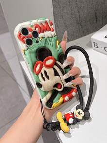 Disney Mickey Mouse Clubhouse Phone Case : 3D Fluffy Pattern Border Protector Phone Soft Phone Case With A Free Cute Mickey Bracelet Chain Lanyard, Mickey, Minnie, Goofy, Donald Duck, Daisy Duck, Pluto, For Apple 17 Promax 17 Pro 16 15 14 13 12 11 Pro Max XS Max X XR Soft Cover Summer Phone Case - 白色 - 查看 4