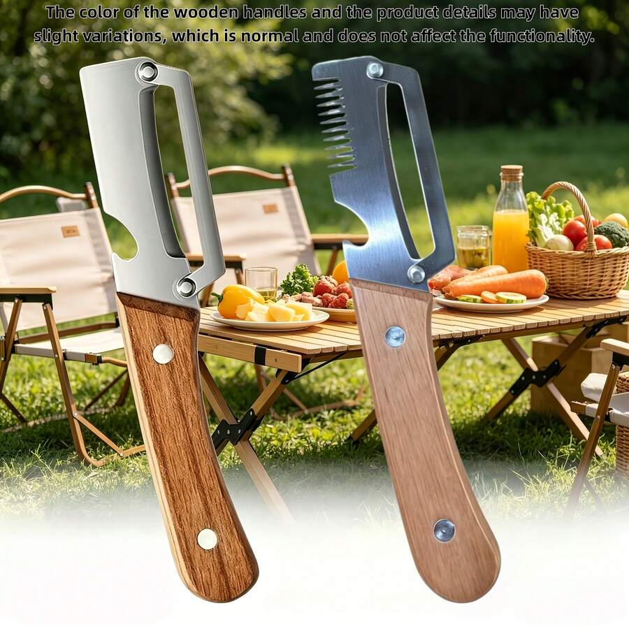2pcs Multi-Function Kitchen Vegetable Peeler, 2-In-1 Stainless Steel Kitchen Tool With Wooden Handle And Bottle Opener, Suitable For Fruits Apple Potato Pumpkin Papaya - Multicolor - View 1