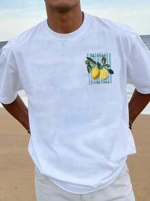 Manfinity Dauomo Retro Italian T-Shirt With Amalfi Lemon Print For Men, Casual Summer Loose Fit T-Shirt - 黃色 - 查看 3