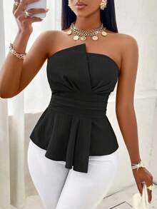 Top negro a la moda para mujer, top sin tirantes con hombros descubiertos, top de moda de verano, elegante y versátil, informal, para fiesta, artículo imprescindible - Negro - Ver 1