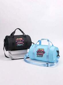 1pc Dumbbell Print "Gym Is My Therapy" Crossbody Bag - Adjustable Strap With Top Handle, Durable Fabric Mini Tote Bag Suitable For Fitness, Dance, Commuting And Outdoor Sports (Multiple Colors Available), Small Gym Bag, Casual Streetwear Style, Minimalist Design Handbag - Multicolor - View 7