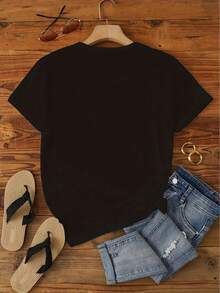 Women's T-Shirt For Spring And Summer - 黑色 - 查看 4