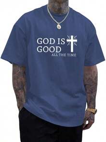 Camiseta de manga corta con estampado de cruz cristiana para hombre de , cuello redondo, estilo casual de verano. - Blanco - Ver 1