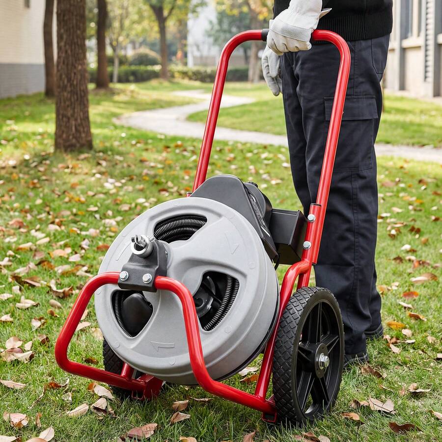 Drain Cleaner Machine 75 FT X 3/8 Inch, Sewer Snake Auger Manual Feed On Wheels, Portable Drain Cleaning Machine With 6 Cutters & Air-Activated Foot Switch For 2" To 4" Pipes - 查看 1
