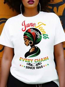Women's T-Shirt With Juneteenth Print | Breaking News EveryChainSince1865" Design, Vibrant Geometric Print, 100%, Short Sleeve, Crew Neck, Ideal For Spring/Summer And All Year Round, Perfect Juneteenth Gift For Friends And Family - Vintage Street Style Unisex Loose Cotton Short Sleeve Crew Neck T-Shirt 100% Pure Cotton - 白色 - 查看 6