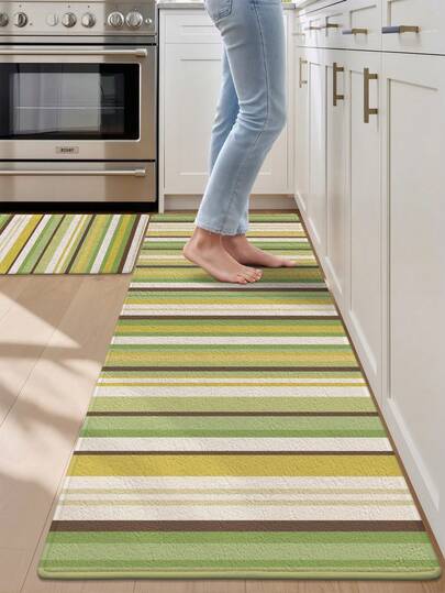 1PC Rug For BedroomRetro Wear Resistant Runner Rug, Rainbow Striped Pattern Long Kitchen Floor Mat Carpet Suitable Bathroom, Kitchen,Outdoor, Indoor, Runner Corridor, Bedroom, Living Room, Beside Machine Washable Kitchen Rug Kitchen Accessaries Washable Rug, Easy Clean Entryway Mat Entrance Rug