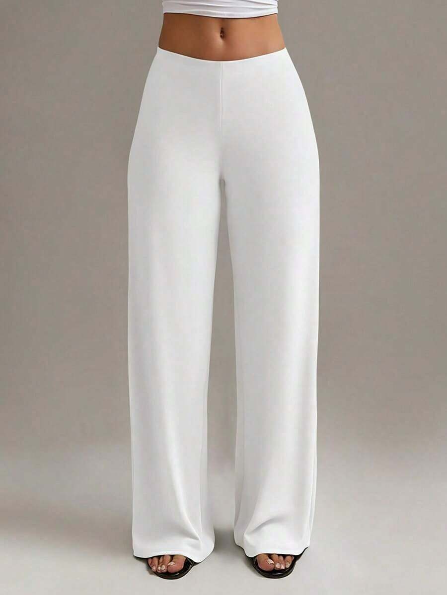 Pantalones rectos de cintura alta para mujer, casuales de primavera/invierno en color blanco - Blanco - Ver 1