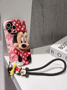 Disney Mickey Mouse Clubhouse Phone Case : 3D Fluffy Pattern Border Protector Phone Soft Phone Case With A Free Cute Mickey Bracelet Chain Lanyard, Mickey, Minnie, Goofy, Donald Duck, Daisy Duck, Pluto, For Apple 17 Promax 17 Pro 16 15 14 13 12 11 Pro Max XS Max X XR Soft Cover Summer Phone Case - trắng - Xem 5