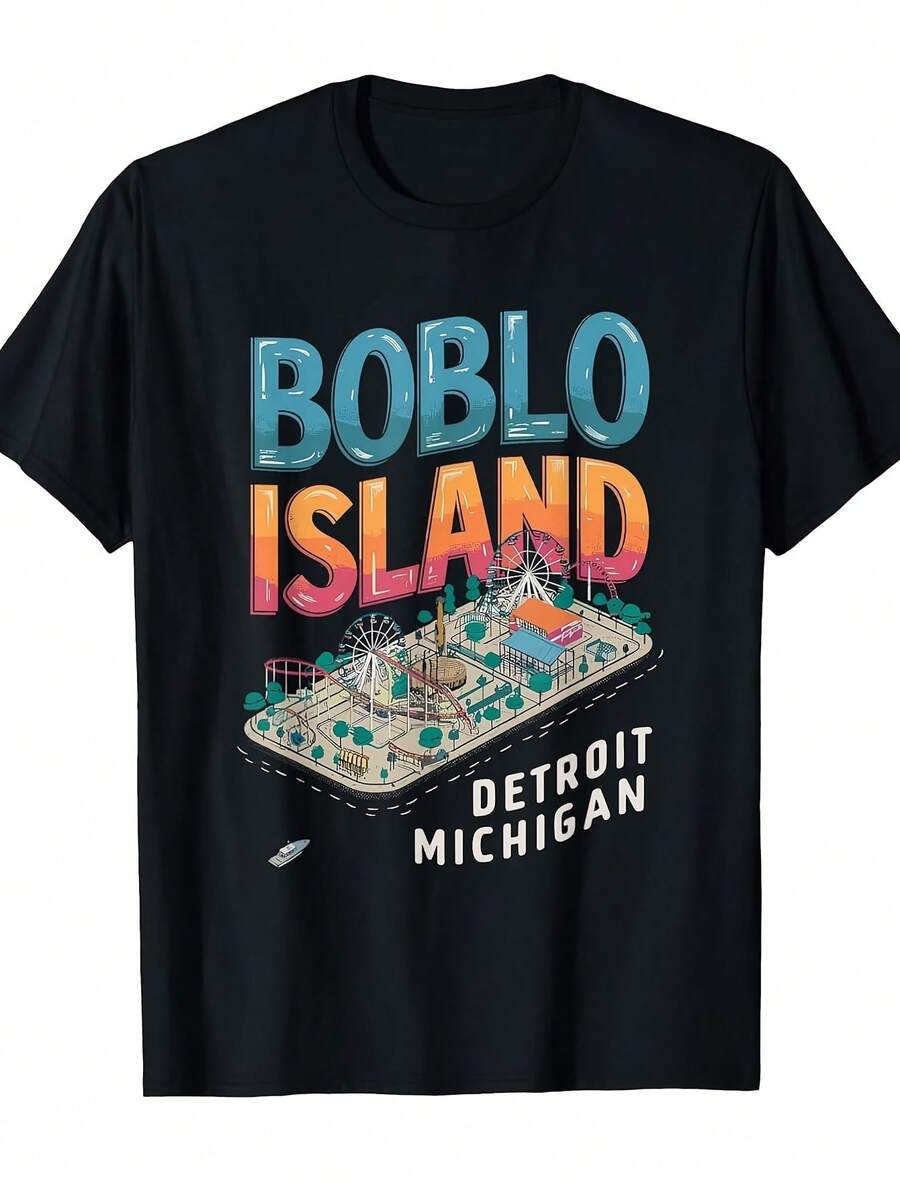 Camiseta unisex vintage Boblo Island Ferry Detroit - Estampado vintage de Boblo Island, de manga corta, cuello redondo, estilo casual, lavable a máquina, adecuada para uso diario, diseño nostálgico de Detroit ideal para atuendos cotidianos, camisa elegante adecuada para fiestas. - Blanco - Ver 1