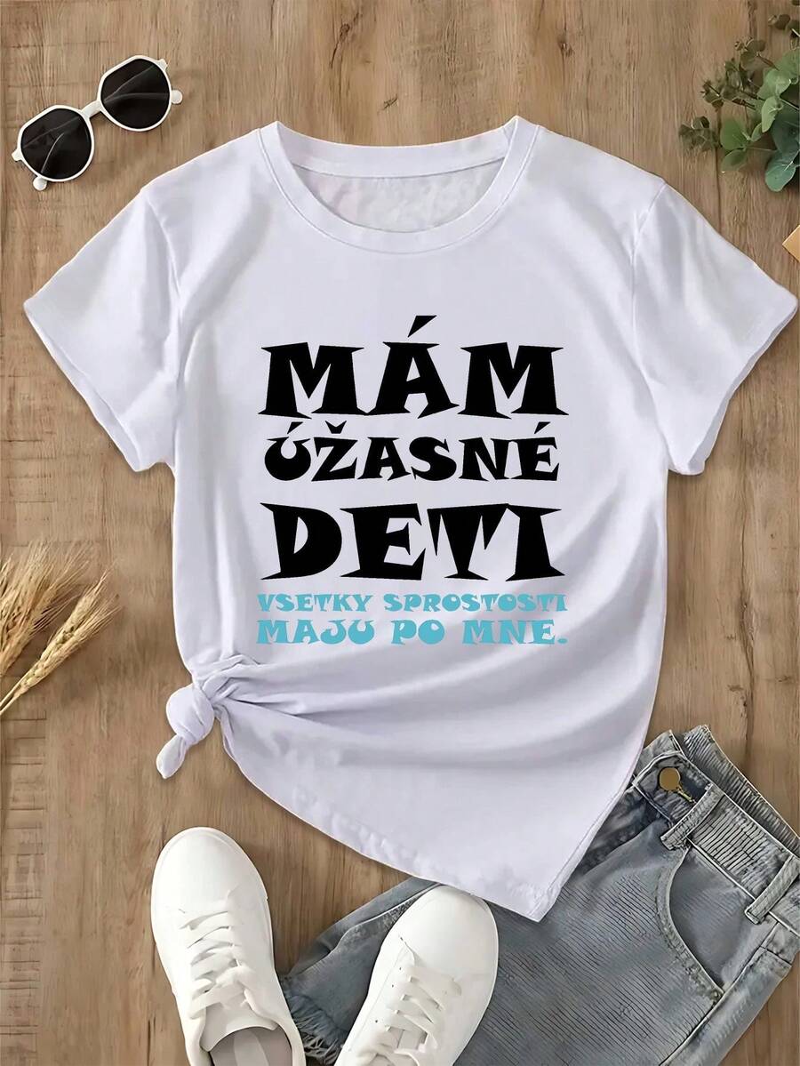 Camiseta de Manga Corta para Mujer con Proverbio Checo Humorístico y Estilo Eslovaco