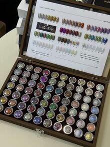70-Color Magic Mirror Nail Powder Set, Including Magic Mirror Powder, Moonlight Powder, Gold Foil Powder, And Nail Art Powder, Comes With Color Chart And Storage Box. A Perfect Nail Art Gift For Girls. - Multicolor - View 8