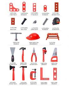 38件/41件儿童玩具工具套装，包含电钻、螺丝刀和其他逼真的工程维修工具，适合角色扮演、儿童花园等场景，是圣诞节、万圣节送给男孩女孩的理想礼物。 - 彩色 - 查看 11