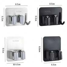 304 Stainless Steel Mop Clip Holder Bathroom Punch-Free Mop Broom Hanging Rack Strong Adhesive Hook Wall Organizer Rack - A-negro-1 unidad - Ver 7