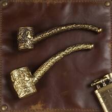 Handmade Brass Pipe, Vintage Engraved Horse Pattern, Pure Copper Material Smoking Pipe, Portable With Smooth Surface, Unique Smoking Accessory And Collectible Display Item, A Gift For Husband, Father, Or Grandfather - 黃銅 - 查看 1