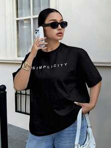 Camiseta de manga corta con cuello redondo, estampado de letras, corte holgado informal, estilo streetwear, blanca - Camiseta unisex de algodón holgado de manga corta con cuello redondo, estilo vintage urbano, ropa deportiva estilo Y2K, 100% algodón, tejido suave, manga corta. 1 camiseta. - Negro - Ver 7