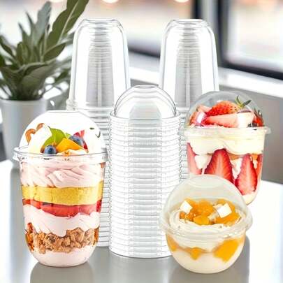 30/20/10pcs U-Shaped Drink Cups With Lids, 250ml/360ml/500ml 3 Sizes - Heat-Resistant Mousse Cake Cups Suitable For Layered Cakes, Party Desserts - Suitable For Cold Drinks, Juices, Smoothies, Ice Cream, Iced Coffee, Milkshakes And Cold Beverage Cafes, Parties, Outdoor Activities, Christmas
