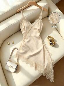 Elegant French Style Asymmetrical New Fashion Lace Camisole Top, Asymmetric Design, Spring/Summer Women Casual - Khaki - View 1
