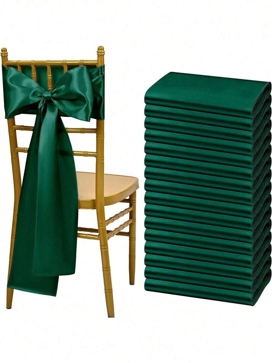 5pcs Olive Green Table Runner, 6.69*108.27 Inches, Chair Sash Decor Ribbon Bow, Wedding Party Home Kitchen Decoration - Multicolor - View 1