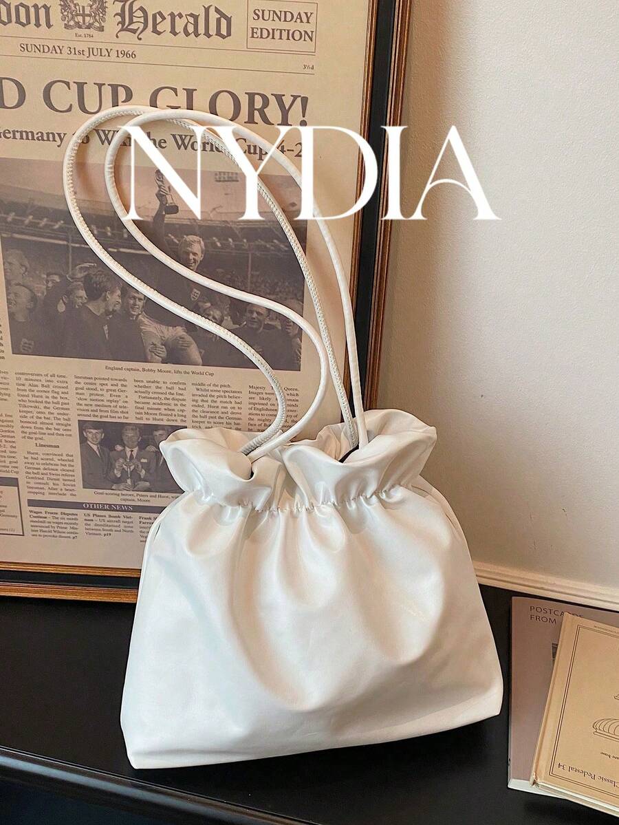 1 Stück minimalistischer weißer Kordelzug Eimer Tasche, Tasche mit weicher Lederoptik, große Kapazität Schultertasche, lässige vielseitige Tasche für Alltag, Arbeit und Einkaufen für Frauen