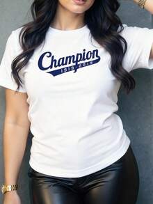 Texto inspirador Champion 19192019 que celebra un siglo de fuerza y superación personal en un estilo deportivo icónico camiseta para mujer casual cómoda y moderna - Blanco - Ver 6