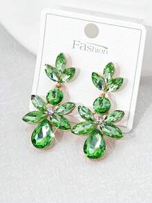 1 Pair Women's Elegant Rhinestone Earrings, Suitable For Daily Wear (Reference Card Provided Randomly) - Green-e634 - View 4