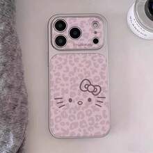 SANRIO 时尚新款豹纹猫咪蝴蝶结手机壳，兼容 17、17 Pro Max，可爱IP15 Pro防摔壳，个性化高端质感14/13/12卡通保护壳，创意十足 - 粉紅紫豹紋 - 查看 4