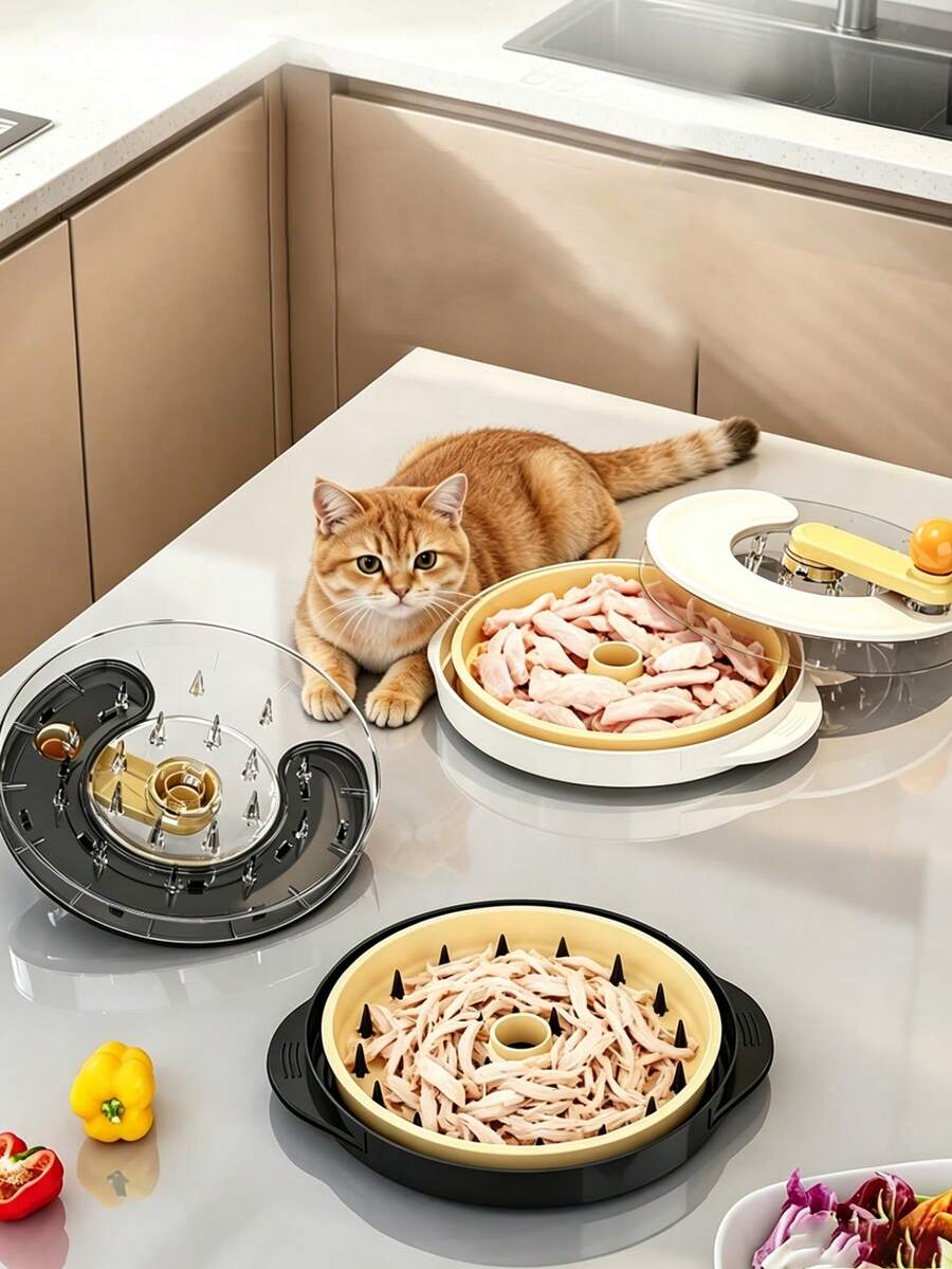 1个带托盘的新型鸡肉丝绞肉机，可分离鸡胸肉丝，手动绞肉机，旋转式鸡肉丝绞肉机，也适用于宠物食品碗和配件