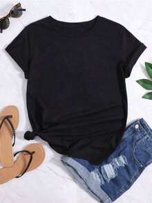 Camiseta de manga corta para mujer con diseño de astronauta lunar, cómoda y suave, adecuada para uso diario casual y deportivo. - Negro - Ver 2