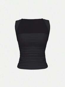 Camiseta sin mangas blanca casual y ajustada con cuello vuelto, adecuada para todas las estaciones, especialmente para el verano - Gris Oscuro - Ver 9