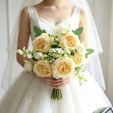 1/3 Bundle Artificial Peony Mixed Flower, Wedding Decor Bridal Bouquet Material, Classroom Decor, Home Vase Decor, Garden Outdoor Holiday Birthday Party Decoration - Beige - View 5