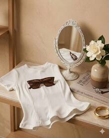 Women's White Ribbed Knit T-Shirt With Crew Neck, Short Sleeves And Flared Hem. - White - View 4