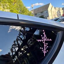 Cross And Flower Plant Stickers, Flower Cross Car Stickers, Plant Notebooks, Water Bottles, Bumpers, Faith Stickers - A - View 1