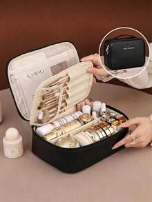 1 túi đựng mỹ phẩm du lịch xách tay, hộp đựng cọ trang điểm cho nữ, túi đựng mỹ phẩm dung tích lớn, túi xách PU chống thấm nước có vách ngăn tháo rời, thích hợp để đựng son môi, đồ trang điểm, chì kẻ mày, bông phấn, nước hoa, lý tưởng cho du lịch, đi biển mùa hè, quà tặng bạn gái, quà sinh nhật, quà tặng ngày lễ. - Nhiều màu - Xem 12