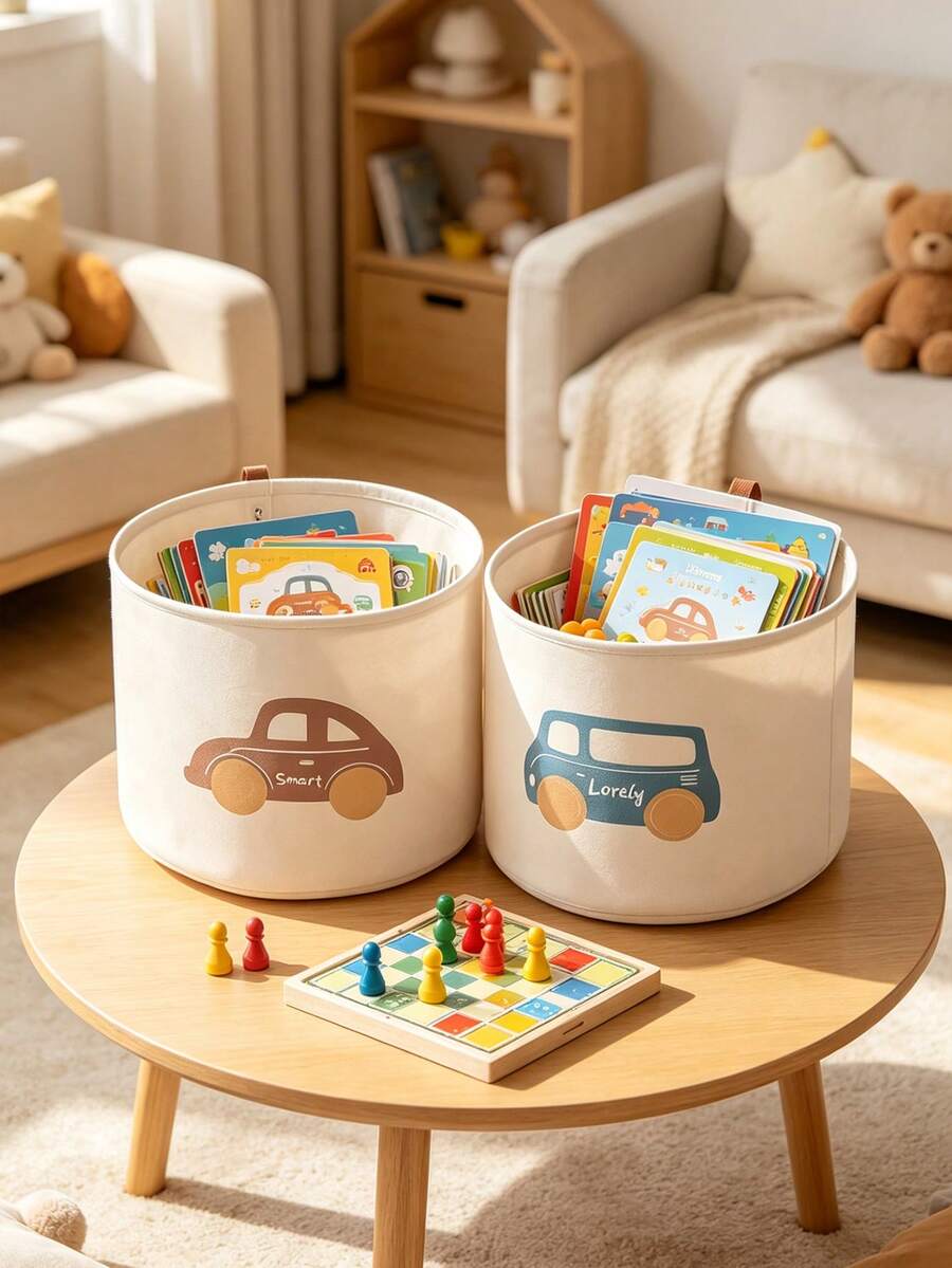 1pc Cartoon Car Shaped Storage Basket, Suitable For Baby Room Decor, Baby Shower, Laundry Basket, Baby Essentials, Baby Girl Products, Newborn Supplies - Multicolor - View 1