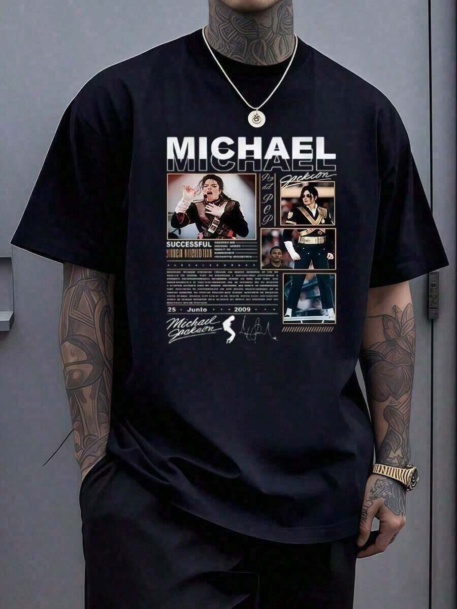 Classic T-Shirt, King Of Pop, Men's Rock Fashion T-Shirt, Punk T-Shirt, Great Value 100% Cotton T-Shirt, Ideal Gift For Fans, Perfect Gift For Men And Women, Graphic T-Shirt, Music - 黑色5 - 查看 1