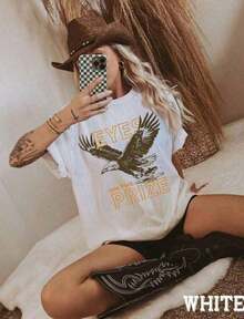 Vintage Retro Cowboy T-Shirt "Hold Your Horses", Western Graphic Tee For Fan Gift, Collectible T-Shirt For Country Style Enthusiasts - Summer T-Shirts With Simple Graphic Print, Casual Gift For Mother's Day, Summer Clothes For Women: Retro Style T-Shirts For Women, Perfect For Festivals And Events. - 白色 - 查看 6