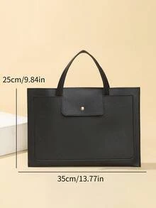 Minimalist Solid Color Large Capacity Laptop Bag, Fits 13-Inch Notebook, Suitable For Casual Handbag For Work And School - Black - View 7