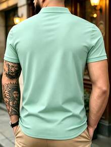 Áo polo nam mùa hè, chất liệu nhẹ, dáng ôm, tay ngắn, màu trơn, cổ bẻ, phù hợp mặc hàng ngày, đi làm, văn phòng, tập thể dục nhẹ, đi biển, có thể làm quà tặng Ngày của Cha - Màu xanh Bạc hà - Xem 3